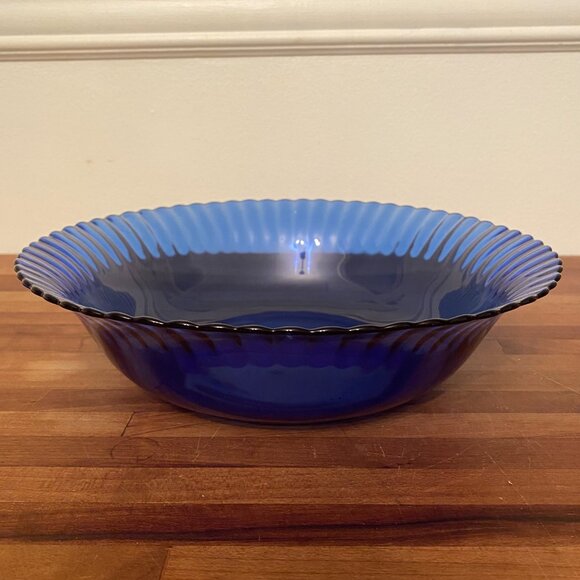 Colorex Cobalt Blue Glass Serving Bowl with Fluted Edge Made in Brazil - Picture 2 of 5